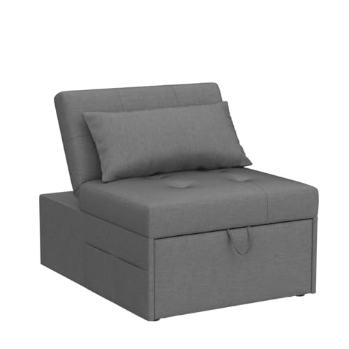 Cozy Castle Sleeper Chair, Convertible Chair Bed, 4 in 1 Ottoman Bed, Pull Out Sofa Bed, Linen Fabric Chaise Lounge, for Living Room/Small Apartment, Dark Grey