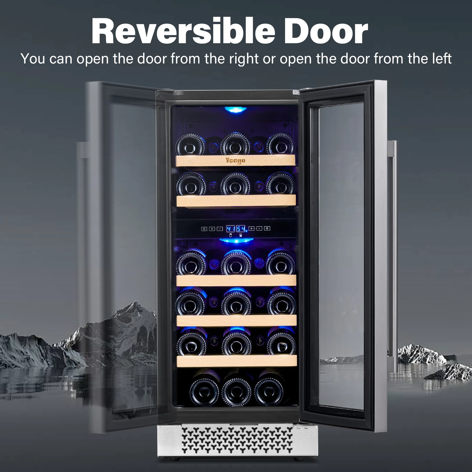 Yeego 15" Mini Wine Cooler Fridge, 28 Bottle Dual Zone Wine Refrigerator with Stainless Steel Tempered Glass Door, Freestanding and Built-in
