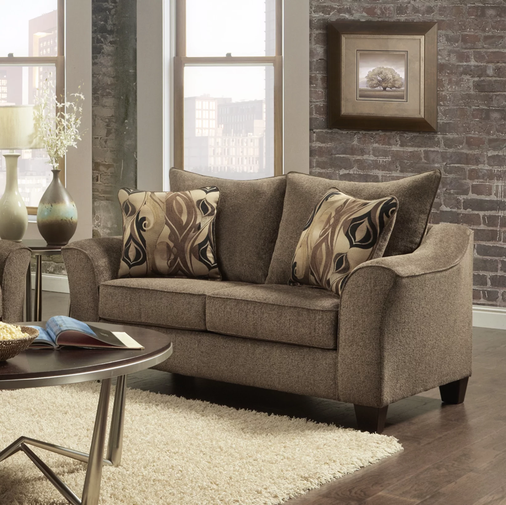 Roundhill Furniture Camero Pillowback 4-Piece Sofa Set, Fabric, Chocolate Color