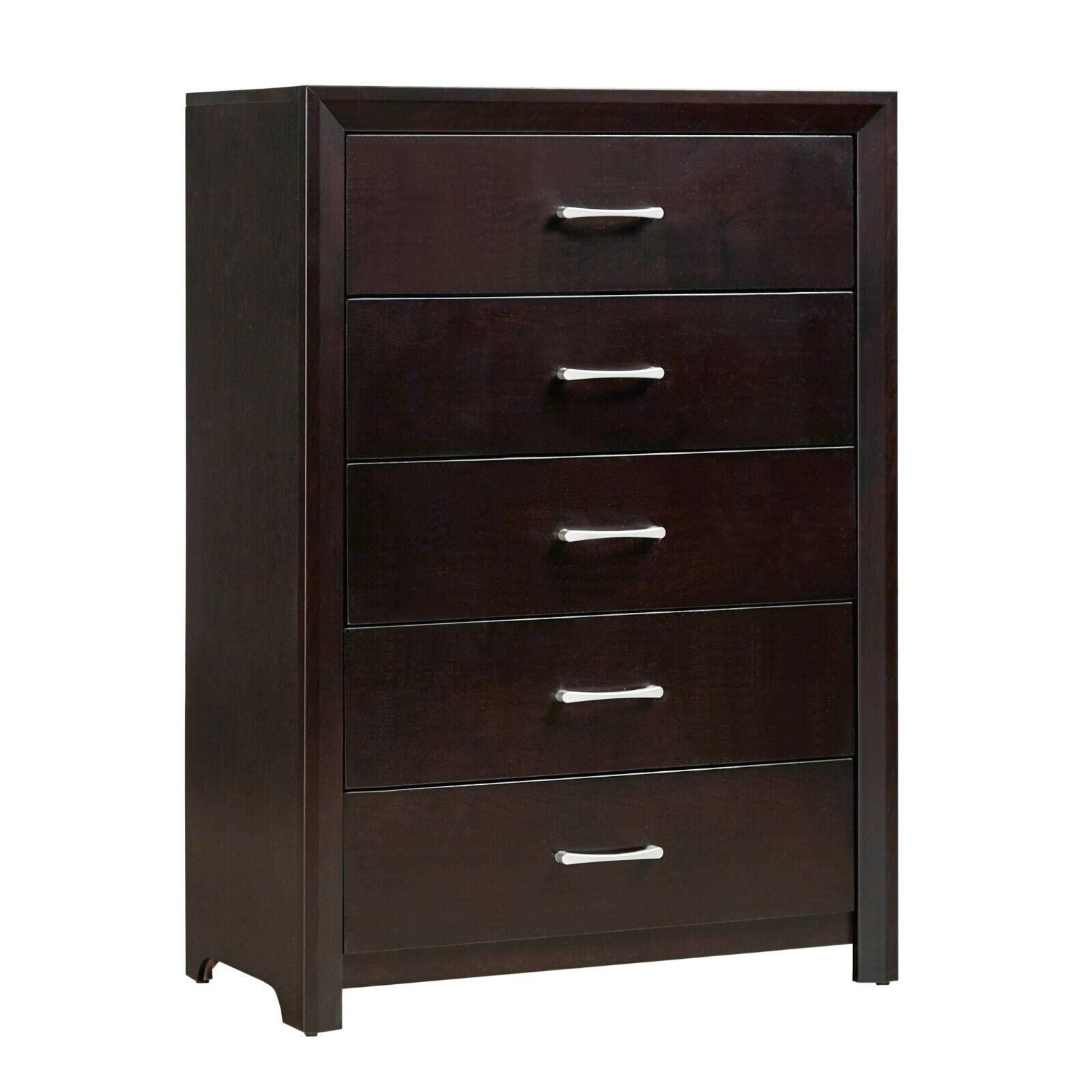 Contemporary Espresso Finish Bedroom 5pc Set Full Bed Dresser Nightstand Chest Mirror
