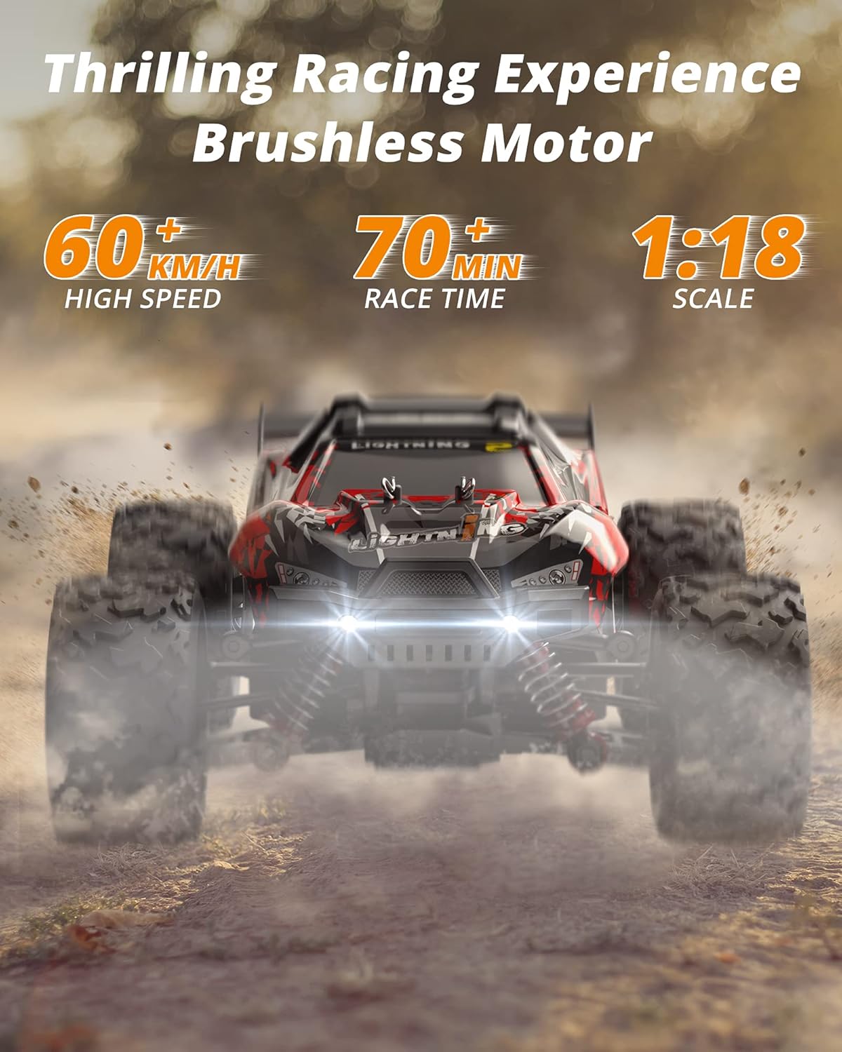 RC Truck 60 KM/H High Speed (1:18 Scale) - Brushless Offroad Remote Control Truck for Boys and Adults KIDOMO