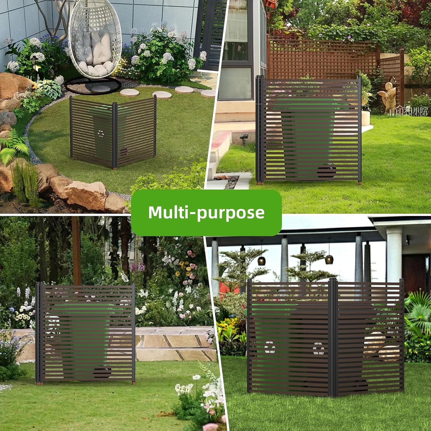 Courtyard Privacy Screen - Length: 43 inches, Height: 47 inches Metal terrace screen, PE coated steel pipe, suitable for outdoor trash cans, air conditioning, swimming pool equipment fences (2 panels)