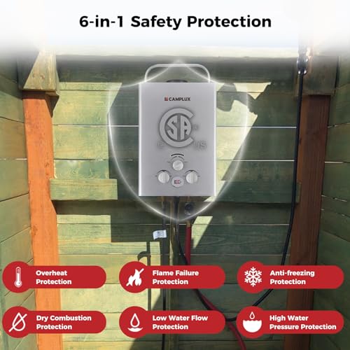 CAMPLUX 2.64 GPM Propane Portable Gas Water Heater, 68,000 BTU Outdoor Tankless Camping Water Heater with Digital Display, White