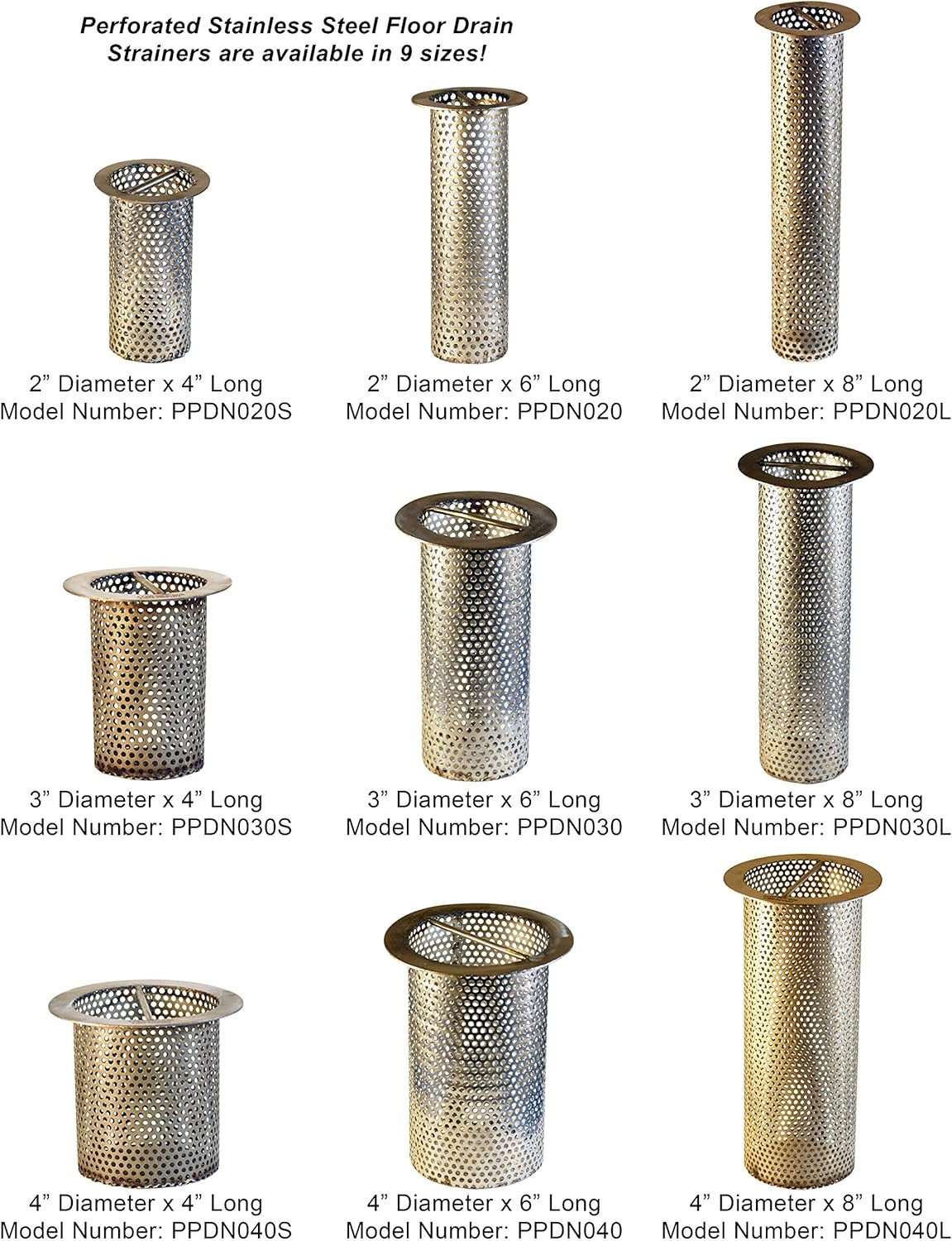 4" Commercial Floor Drain Strainer, 8" Tall, Perforated Stainless Steel