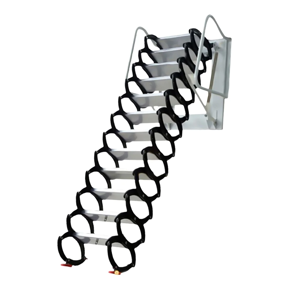 Miumaeov Wall Folding Ladder Attic Stairs, Home Wall Mounted Folding Ladder Loft Stairs Attic for Decorative House (Black)