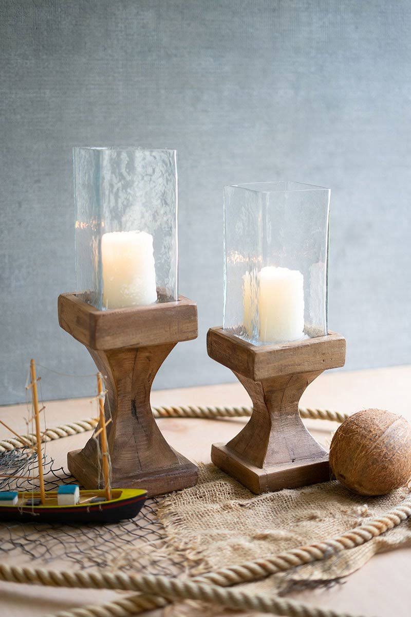Kalalou NSE1101 Set of Two Square Hurricanes with Recycled Wood Bases