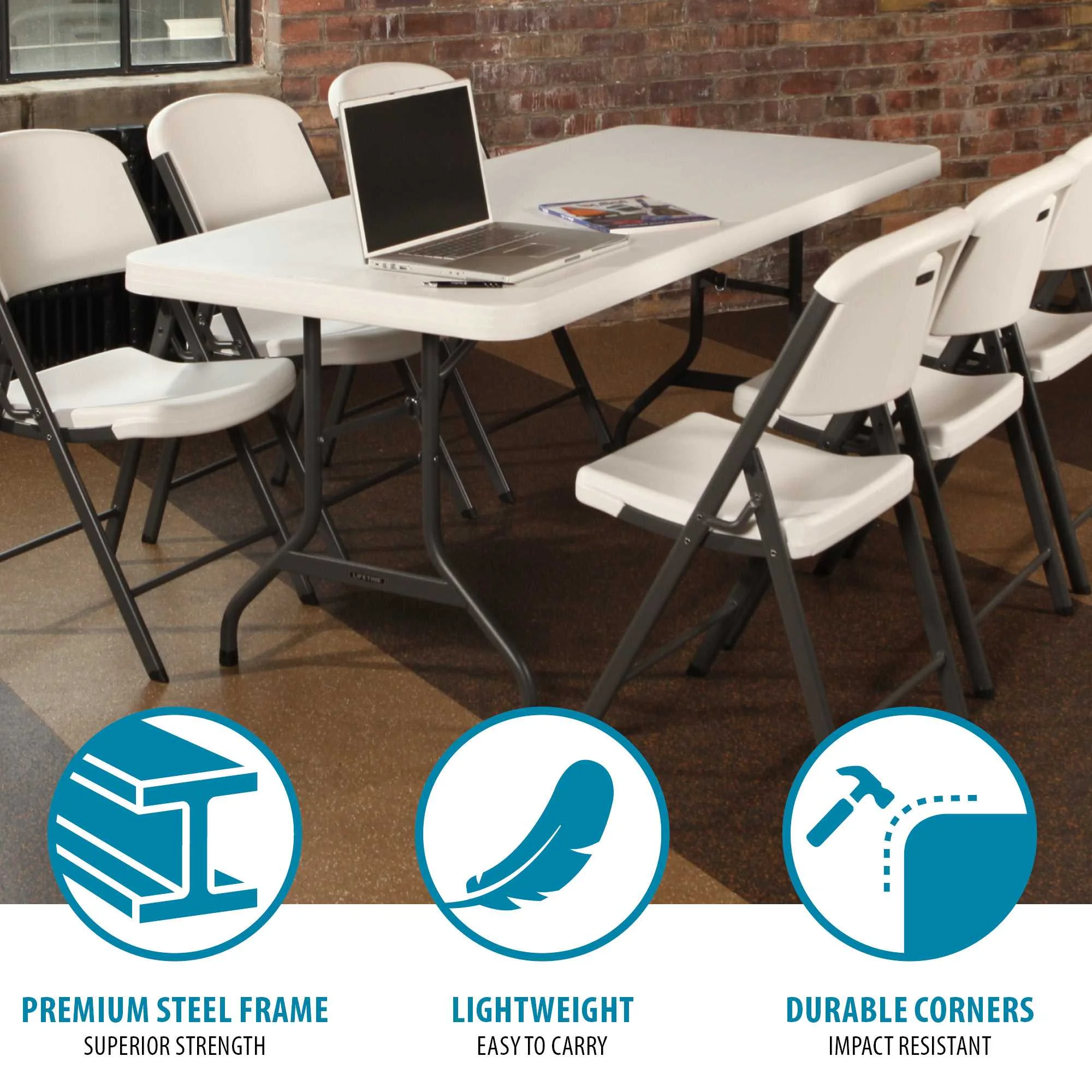 Lifetime 6 Foot Rectangle Folding Table, Indoor/Outdoor Commercial Grade, White Granite (22901)