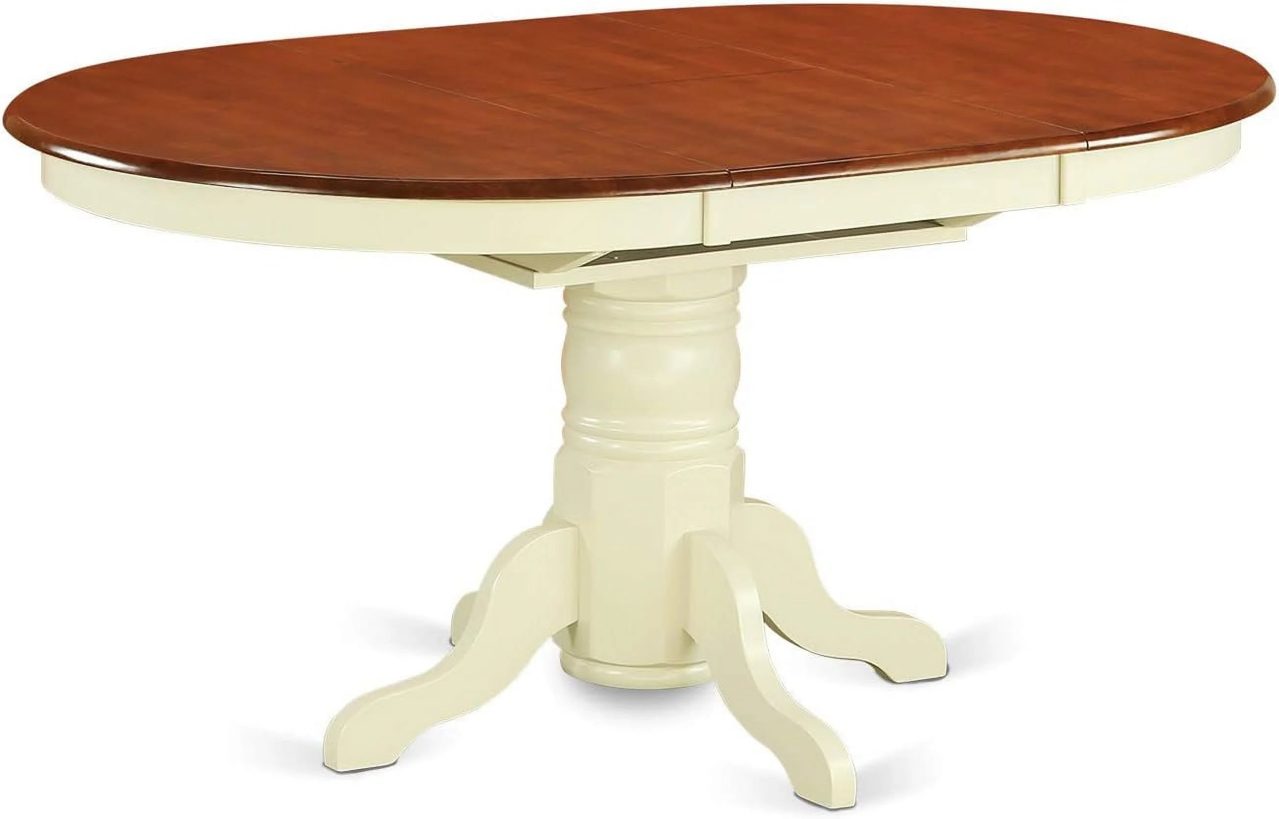 Dining Table - An Oval Wooden Table Top With Butterfly Leaf & Pedestal Base, 42X60 Inch, Buttermilk & Cherry