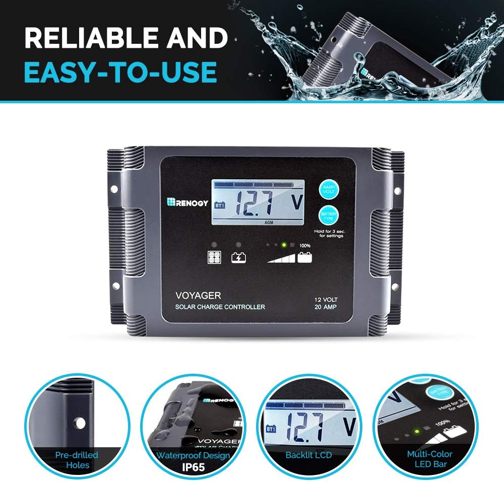 Renogy 200 Watt 12 Volt Monocrystalline Off Grid Portable Foldable 2Pcs 100W Solar Panel Suitcase Built-in Kickstand with Waterproof 20A Charger Controller