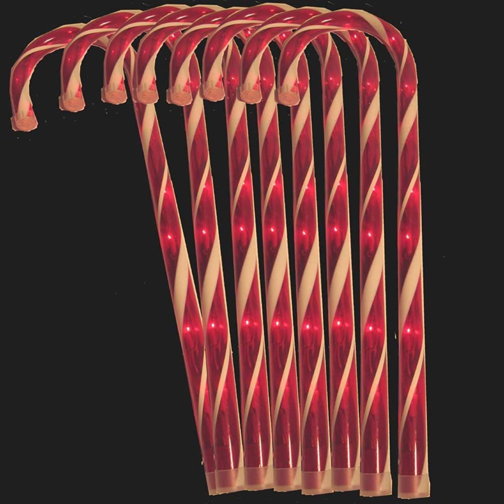 Hofert Set of 8 Lighted Candy Cane Christmas Lawn Stakes with 8 Functions and Remote