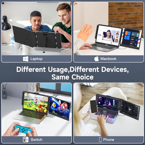 Laptop Screen Extender, 14''Portable Laptop Monitor, 1080P FHD IPS Monitor Extender, Plug and Play No Driver, for 13”-17.3” Laptop, Supports Wins/Mac/Android/Switch