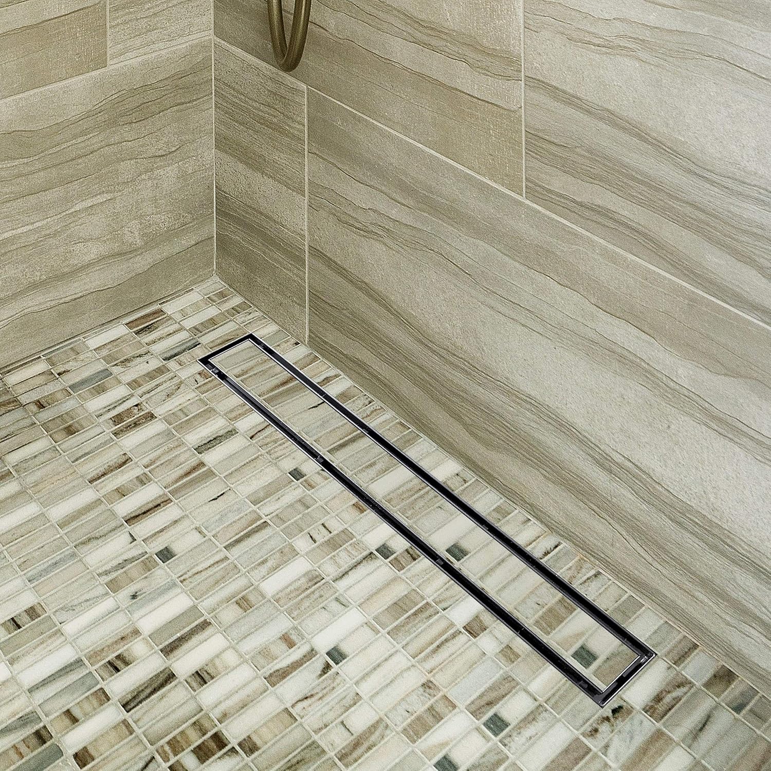 Neodrain 36-Inch Offset Linear Shower Drain with Tile insert Grate Cover, Brushed 304 Stainless Steel Rectangle Side Outlet Shower Floor Drain, Adjustable Leveling foot, Hair Strainer/catcher