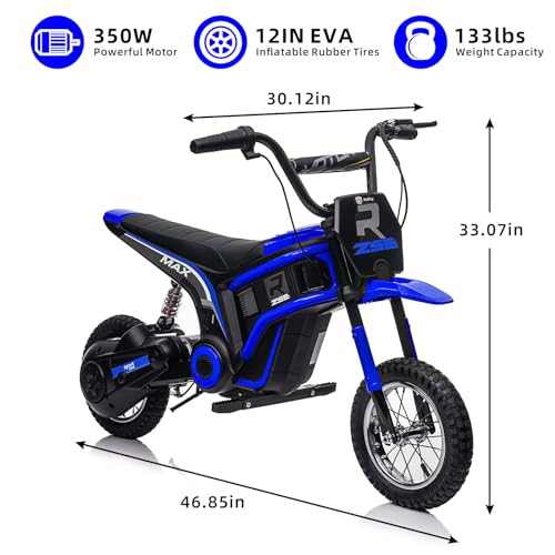 24V Kids Dirt Bike with 350W Motor, 14.29MPH Max Off-Road Bike, Kids Electric Motorcycle with Superior Suspension,12in EVA Inflatable Tires and MP3 Player for Kids 8-12 (Pink)