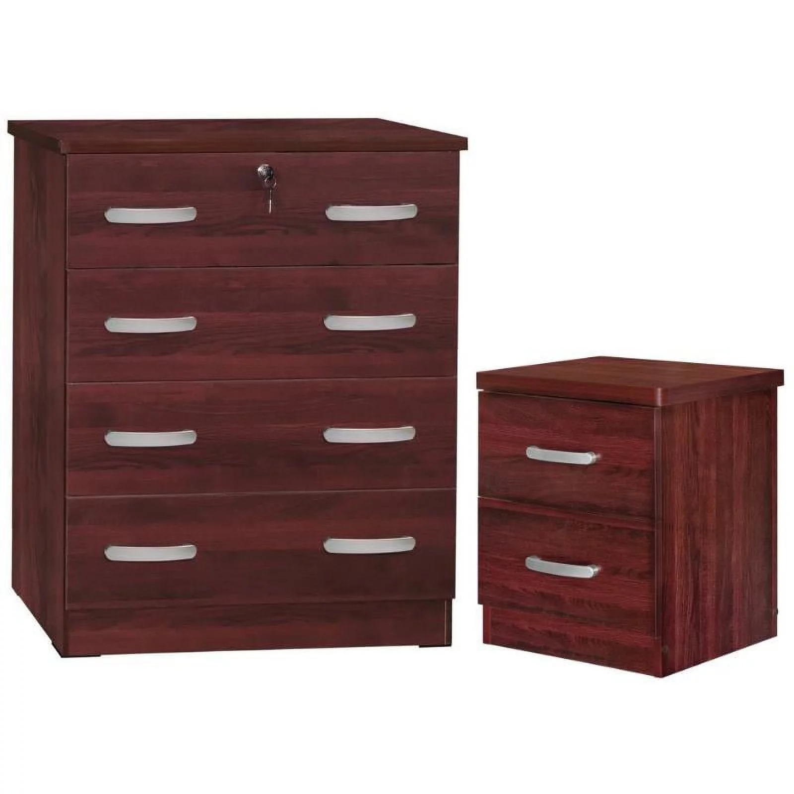 Home Square 2-Piece Set with Dresser with Lock 2-Drawer Nightstand in Mahogany