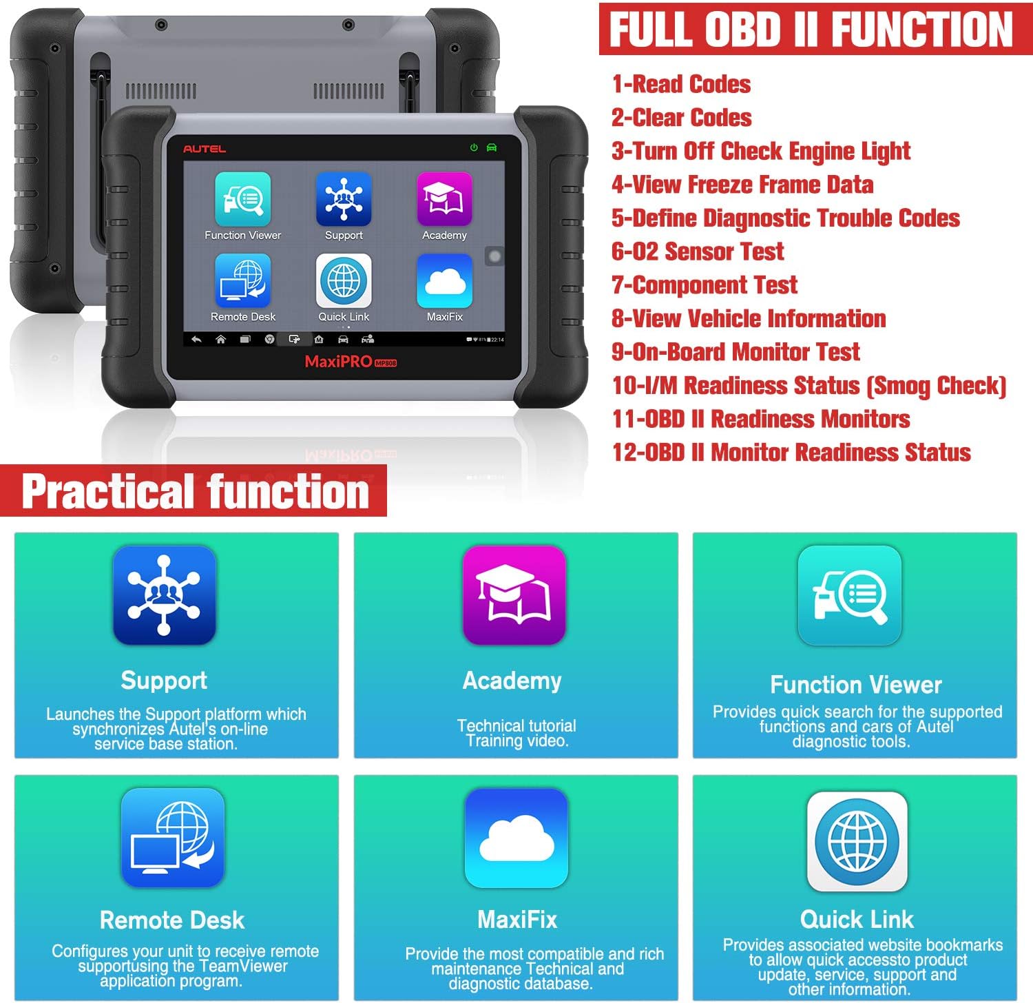 Autel MaxiPro MP808K Diagnostic Scan Tool - 2022 Newest OE-Level Same Function as MS906/DS808K,Bi-Directional Control, 30+ Services, Injector Coding, Oil Reset, EPB, BMS, SAS, DPF, ABS Bleed