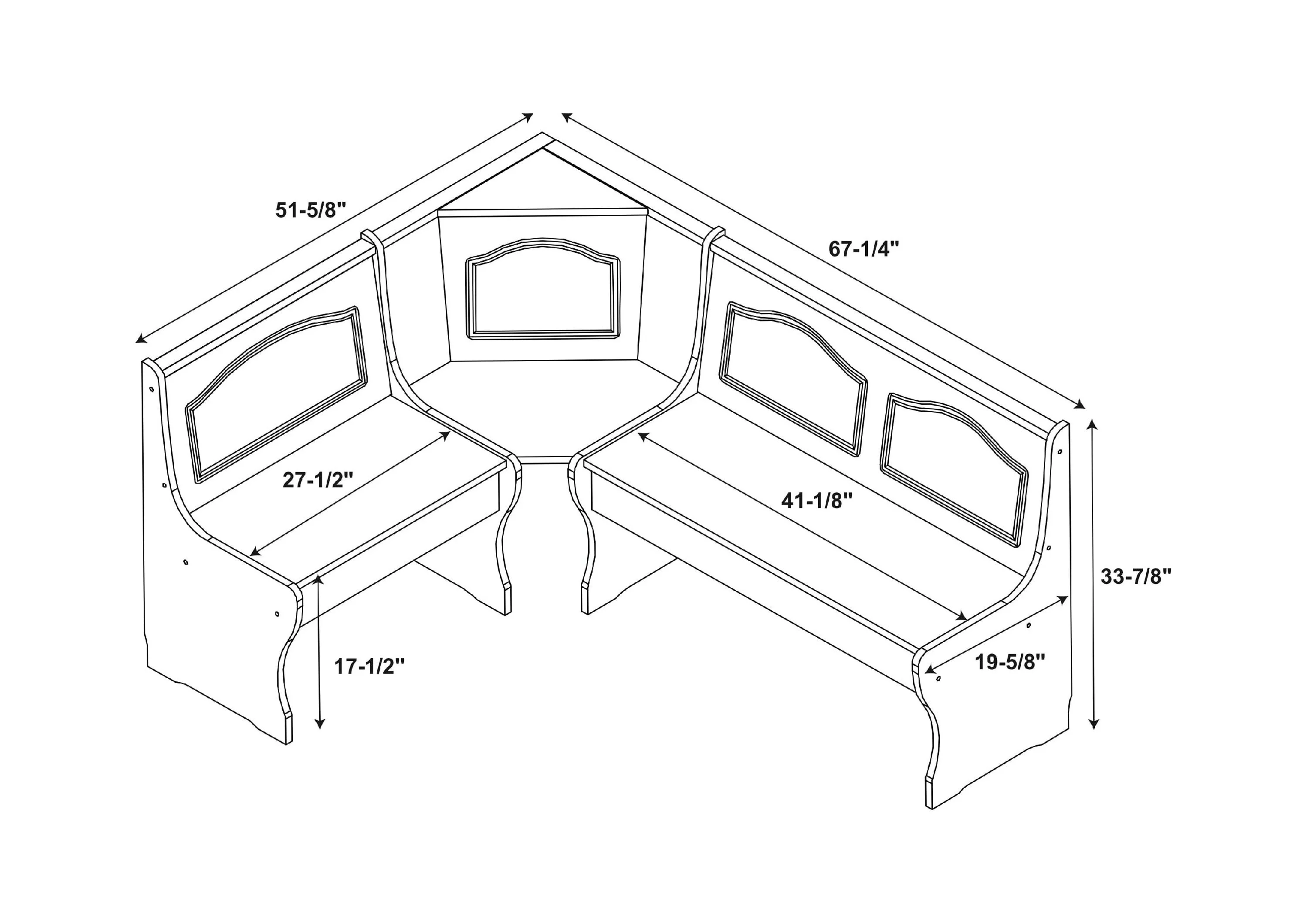 Linon Varden Corner Dining Breakfast Nook with Storage, Seats 4 (Table Sold Separately), Natural Honey Finish