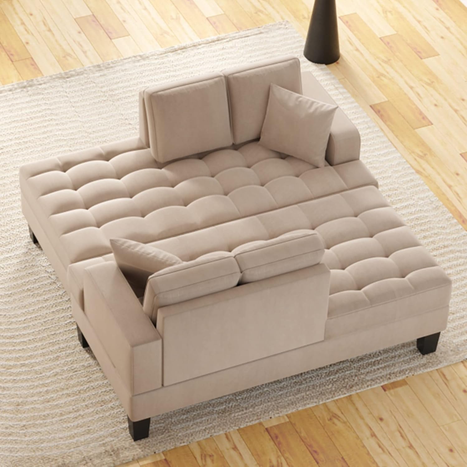 2 Pieces Tufted Upholstered Textured Fabric Chaise Lounge Set,with 2 Toss Pillow,Aristocratic Leisure Recliner,w/Armrests, Backrests,for Living Room Bedroom,Warm Grey