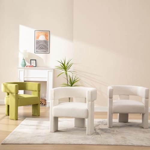 Modern Barrel Accent Chair Beige Fabric Chair Upholstered Armchair Comfy Living Room Chair Side Sitting Chair for Bedroom Reading
