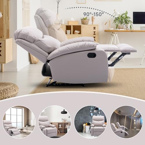 Manual Leather Recliner Chair, Small Recliner chair with Tech- leather, Lazy Boy Recliner Chair for Bedroom, Livingroom, RV, Beige