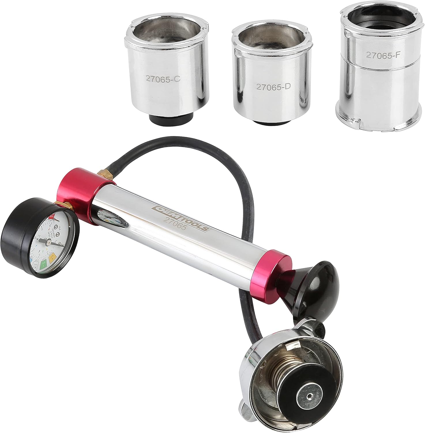 OEMTOOLS 27065 Radiator and Cap Test Kit, Pressure Tester for Coolant System, Tests Pressure Caps and Coolant Systems for Leaks, Works with Many Coolant Systems