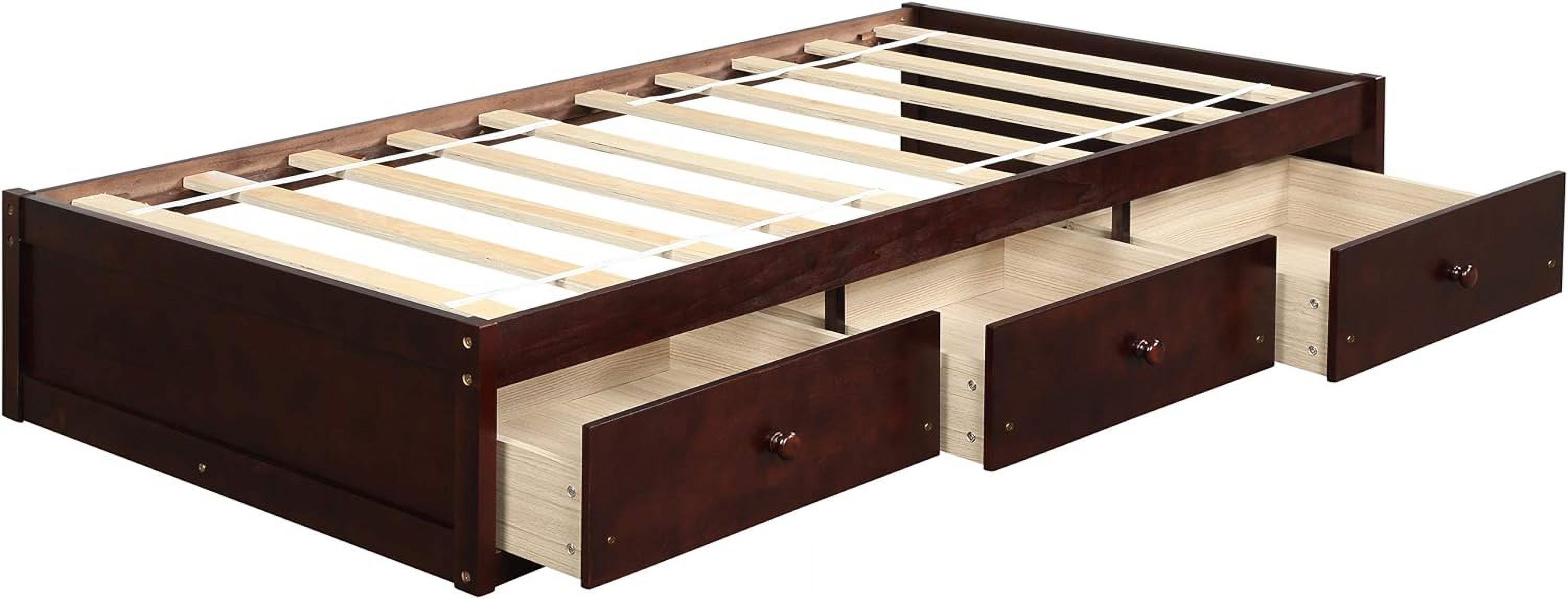 Storage Bed With 3 Drawers, Wood Platform Bed Frame With Storage Drawers, Bed Frame With Wood Slat Support, o Box Sprig eeded,Cherry