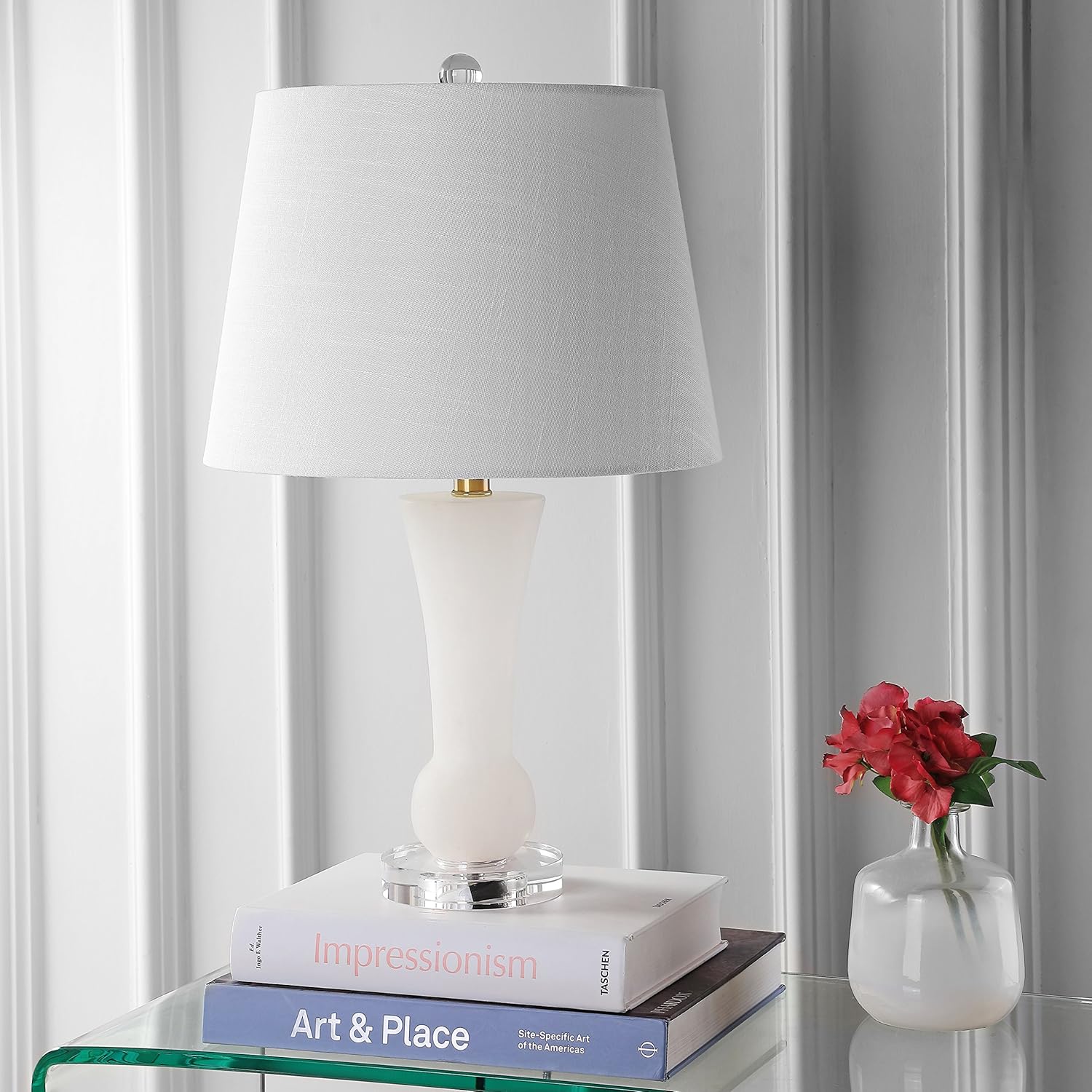 JONATHAN Y JYL5021A Eliza 23 Alabaster LED Table Lamp Glam Transitional Bedside Desk Nightstand Lamp for Bedroom Living Room Office College Bookcase LED Bulbs Included, White