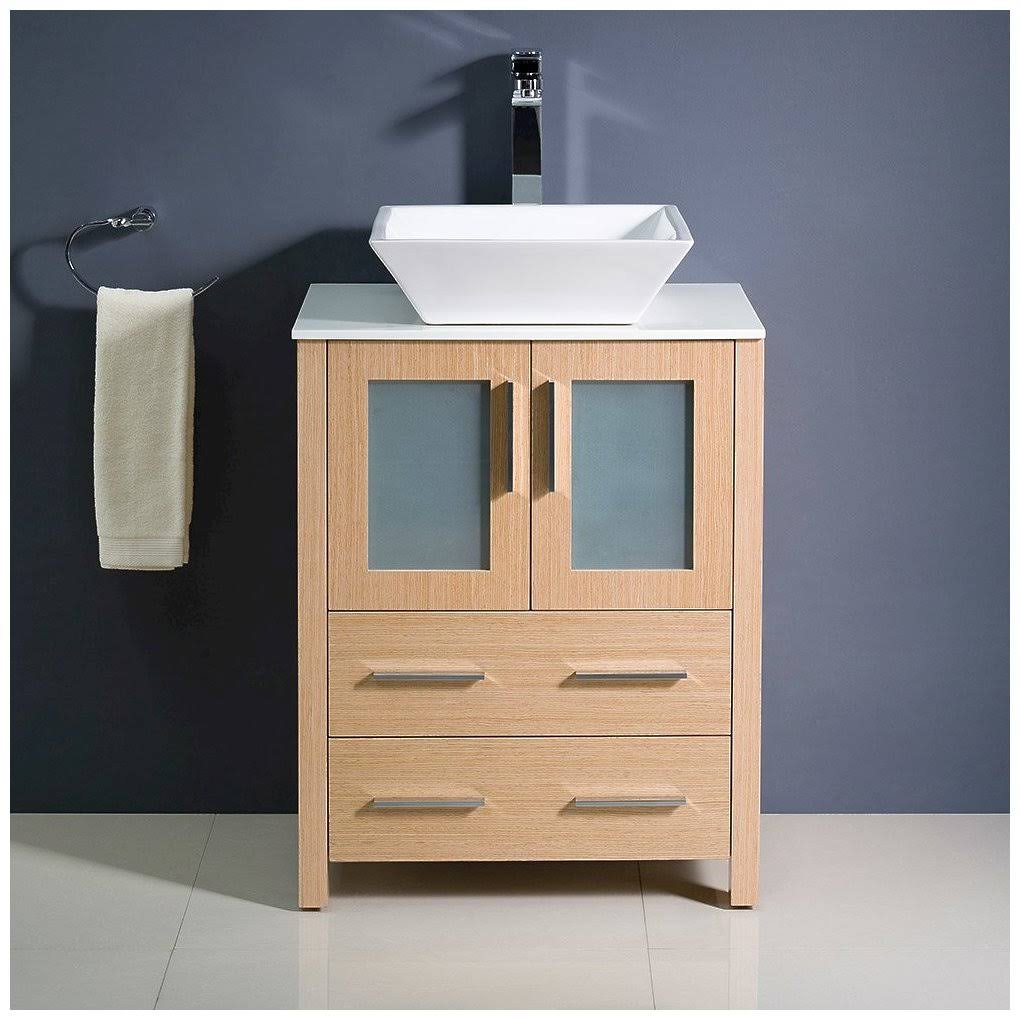 Fresca Torino 24x22 Light Oak Modern Bathroom Cabinet w/ Top u0026 Vessel Sink