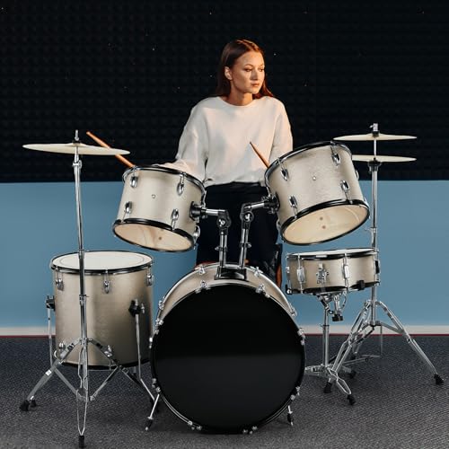 Ktaxon 22 Inch Adult Drum Set, 5-Piece Full-Size Drums Kit with Cymbal Stands, Hi-hat Stand, Sticks, Drum Pedal, Stool & Floor Tom for Beginner Teens Student (Blue)