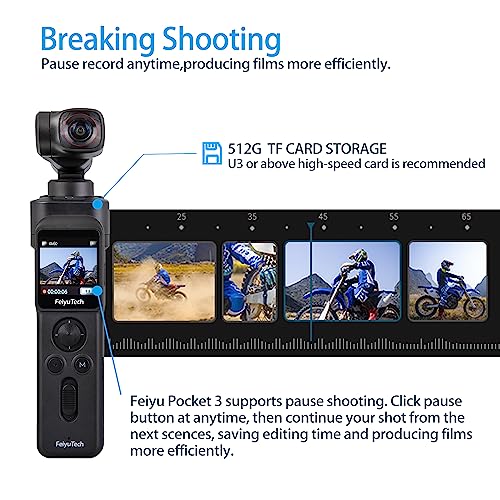 Feiyu Pocket 3 Kit: Remote Handle&Camera – Camera with 3-Axis Gimbal, Cordless Detachable Designed, Magnetic Mount, for Travel, Car Vlog, Pet & YouTube Videos, FeiyuVCAM3S