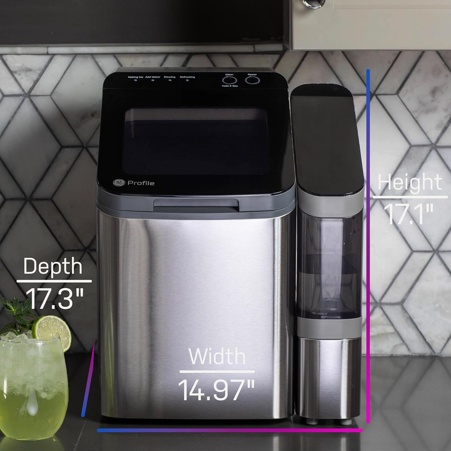 GE Profile Opal 1.0 Nugget Ice Maker| Countertop Pebble Ice Maker | Portable Ice Machine Makes up to 34 lbs of Ice Per Day | Stainless Steel