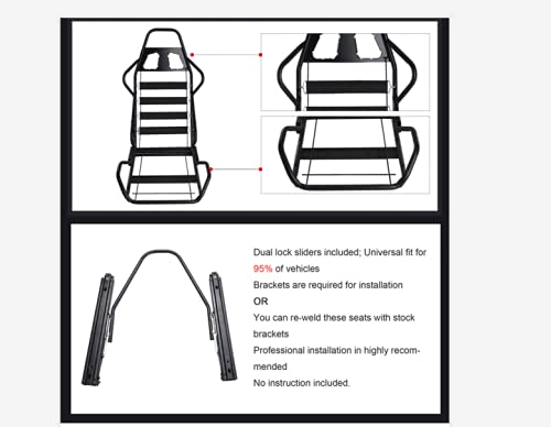 2PCS Racing Seats, Universal PVC Leather Bucket Seats Sport Pair Adjustable Seats with Sliders (Black & Beige/Tan Brown)