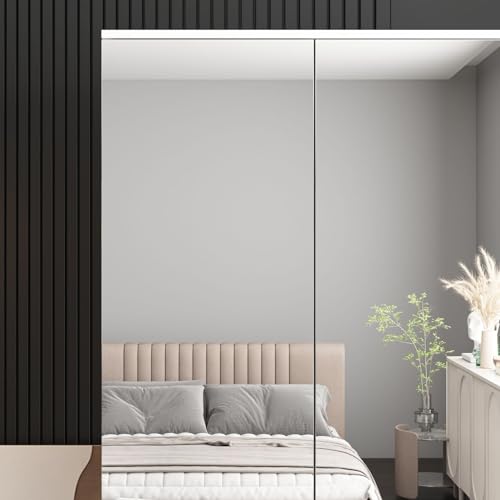 FAMAPY 4 Door Wardrobe Closet with Mirrors, Armoire Wardrobe Closet with Hanging Rod, Mirrored Armoire for Bedroom White (31.5”W x 19.7”D x 70.9”H)