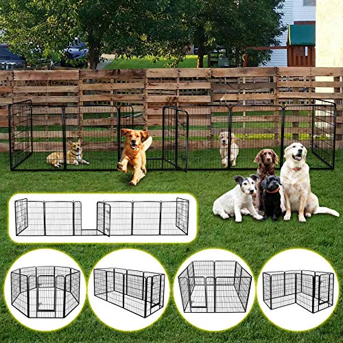 LEMY 16 Panels 32 in Pet Playpen Heavy Duty Metal Dog Exercise Fence Barrier，Outdoor & Indoor Foldable Pet Exericse Pen w/Door,Black