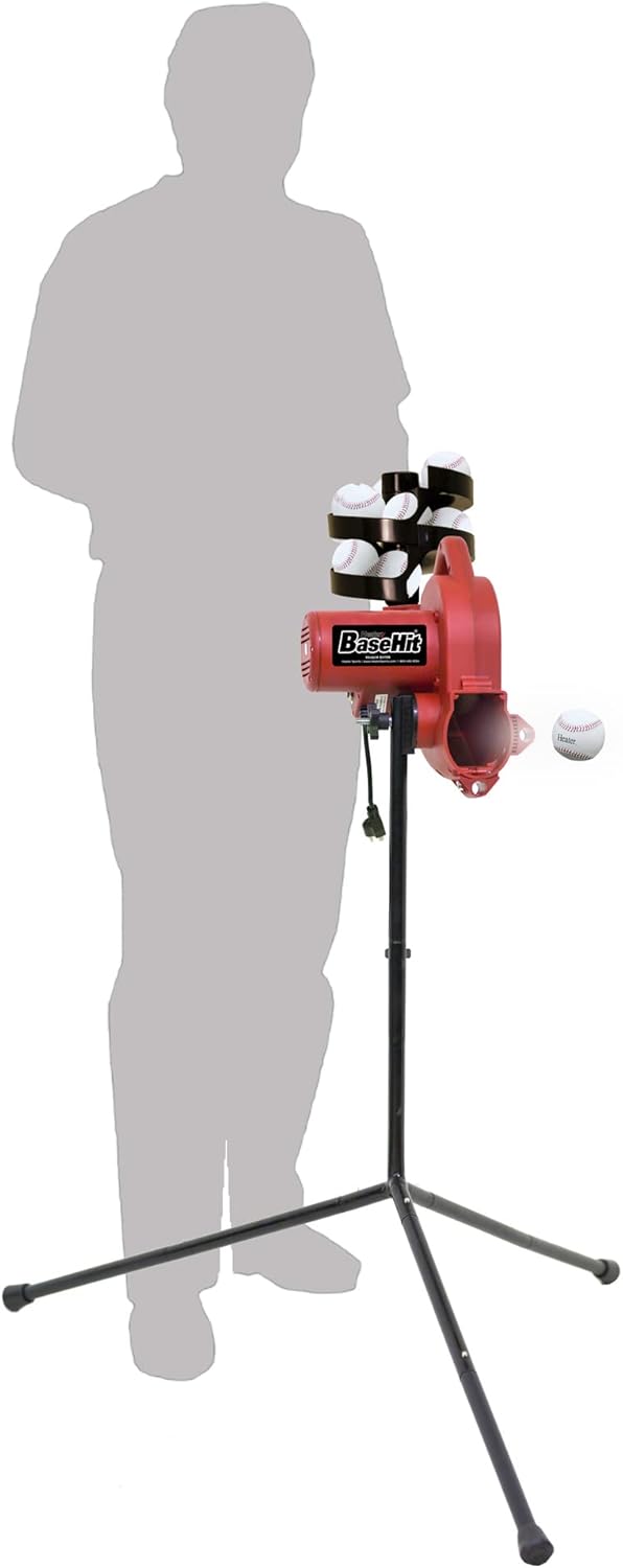 Heater Sports Base Hit Lite & Real Baseball Pitching Machine, Pitches Up to 45 MPH, Perfect for Hitting and Fielding