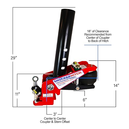 Shocker Gooseneck Air Hitch & Coupler for PJ Trailer, 4" RND AnglePin 2-5/16"Ball9 OffsetCoupler