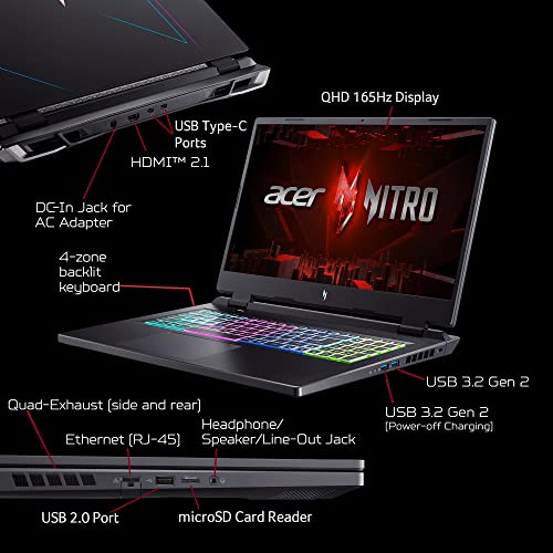 Acer Nitro 17 Gaming Laptop | AMD Ryzen 7 7840HS | NVIDIA GeForce RTX 4060 | 17.3" QHD 165Hz IPS Display | 2TB Gen 4 SSD | 64GB RAM | Wi-Fi 6E | US English RGB Backlit Keyboard | Windows 11 Home