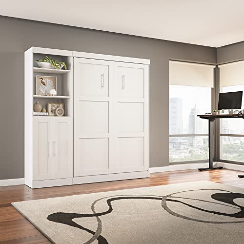 Bestar Pur Full Murphy Bed and Storage Unit with Drawers, 84-inch Space-Saving Wall Bed with Storage in Bark Grey