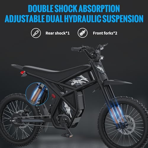 GT73 Electric Dirt Bike for Adults 2500W Electric Bike with 1747Wh(48V 18.2AH*2) Removable Batteries 37MPH/85Mile Range 25" x2" Motorcycle Tires Dual Hydraulic Brakes & Full Suspension