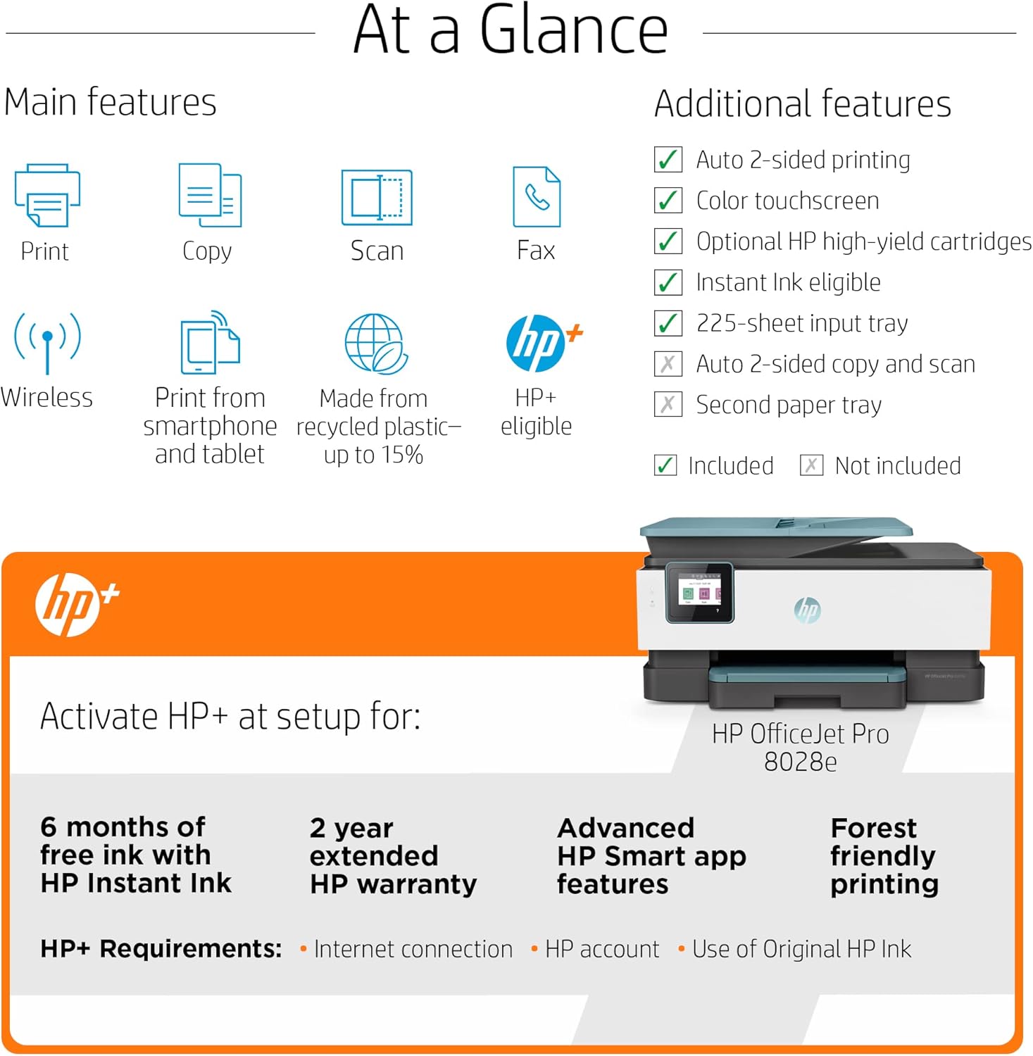 HP OfficeJet Pro 80 28e All-in-One Wireless Color Inkjet Printer for Home Office, Blue - Print Scan Copy Fax - 20 ppm, 4800 x 1200 dpi, 35-Sheet ADF, Auto 2-Sided Printing, Cbmou External Webcam