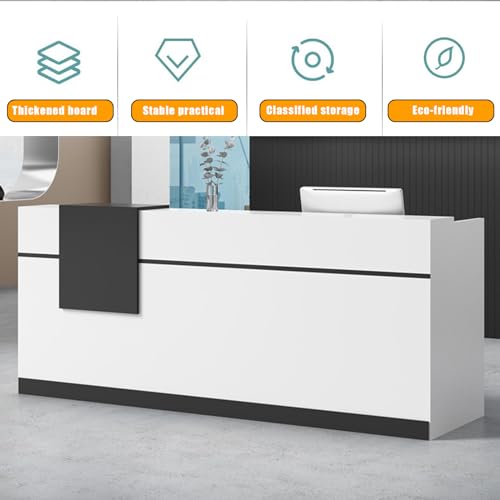 Modern Reception Desk Counter, U-Shaped Front Desk Reception Counter with Adjustable Storage Cube Lockable Drawer,Wooden Reception Table for Office Lobby (Black+White, 160cm(63 * 23.6 * 41.3in))