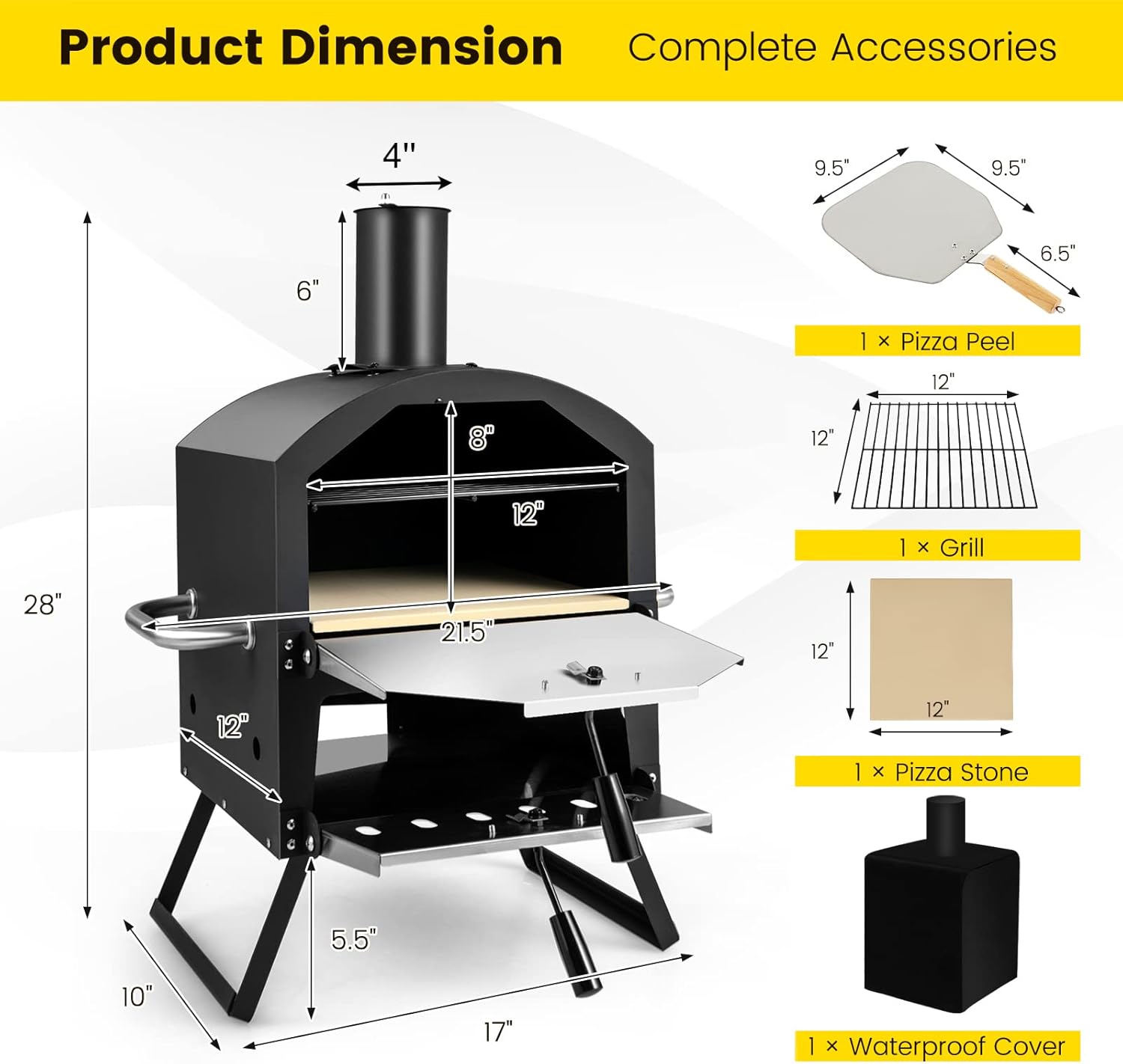 Giantex Outdoor Pizza Oven Wood Fired, 2-Layer Pizza Maker with Pizza Stone, Pizza Peel, Removable Cooking Rack, Waterproof Cover, Folding Legs, Outside Pizza Ovens for Camping Backyard BBQ (28 Inch)