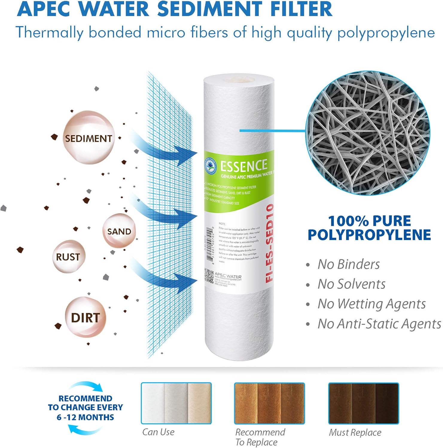 APEC Water Systems ROES-50 Replacement Filter Set, WQA Certified, Chlorine Reduction, Carbon Block
