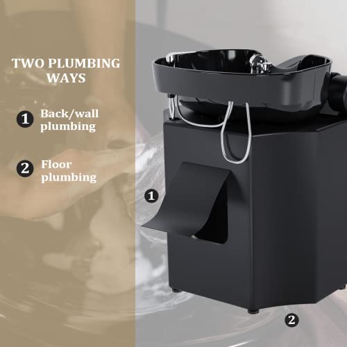 Shampoo Backwash Unit with Large Porcelain Bowl, Salon Sink Hair Wash Chair Shampoo Station, Barbershop Beauty Spa Massage Hairdressing Equipment
