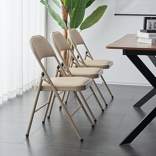 4 Pack White Folding Chairs with Padded Seats for Outdoor & Indoor, Portable Stackable Commercial Seat with Steel Frame for Events Office Wedding Party, 330lbs Capacity (White, 4 Pack)