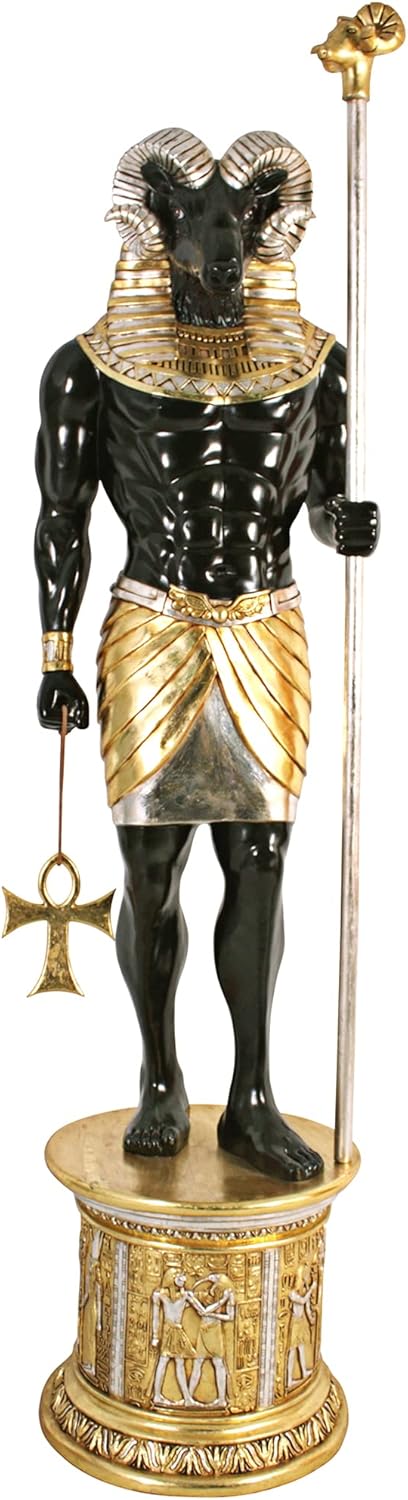 Design Toscano The Egyptian Grand Ruler Life-Size Khnum Statue Atop a Temple Column Mount