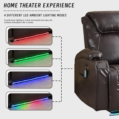 Power Loveseat Recliner Chair, Electric Home Theater Seating with Storage Armrest, Wall Hugger RV Double Reclining Sofa Chairs with Outlet/LED Light/Cup Holder for Living room (Brown)