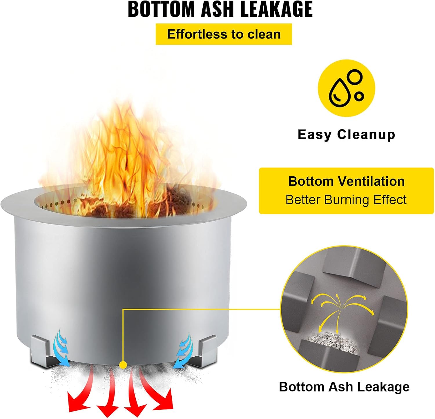 VEVOR Smokeless Fire Pit, 21.5 inch Outer Diameter / 15.6 Inner Diameter Stove Bonfire, Stainless Steel Smokeless Fire Bowl, Portable Wood Burning Fire Pit for Picnic Camping Parties
