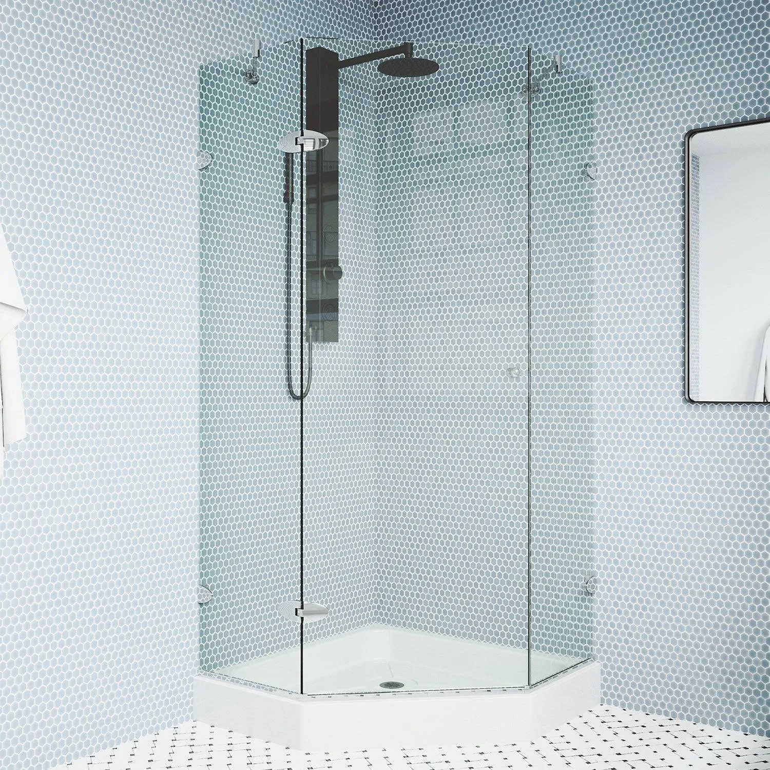 Vigo VG6061BNCL38W Verona Frameless Neo-Angle Shower Enclosure with Base