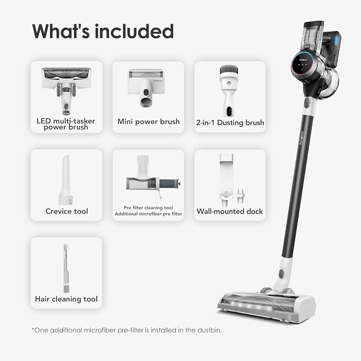 Tineco Pure ONE S11 Cordless Vacuum Cleaner, Smart Stick Handheld Vacuum Strong Suction & Lightweight, Cordless Handheld Vacuum Deep Clean Hair, Hard Floor, Carpet, Car (Pure ONE S11 Grey)
