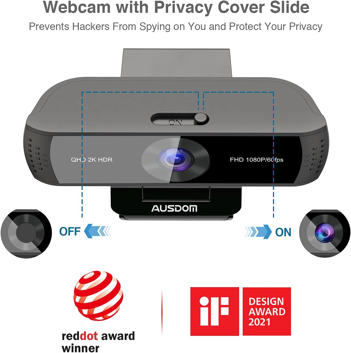 AUSDOM 2K QHD AutoFocus Webcam without Disortion, 1080P 60FPS Zoomable Streaming Web Camera, HDR, Dual Noise Cancelling Microphones, Cover Slide & Tripod, for Live Streaming Zoom Skype Facetime, AW651 Pack of 2
